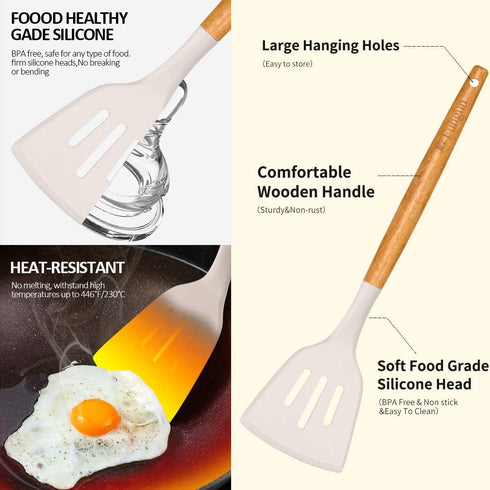 Kitchen Cooking Utensil Set, Fungun 26 pcs Cooking Utensils - Nonstick Kitchen Utensils Cookware Set Spatula Set -Kitchen Gadgets Utensils Set, Kitchen Tools Gift-khaki