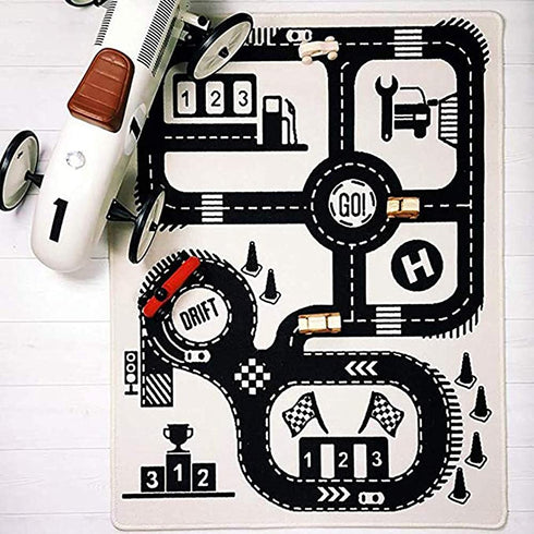 Extpro Kids Cotton Playmat Rug 55.11" L x 35.5" W, Non-Slip Baby Toddler Child Floor Road Adventure Racing Carpet, for Bedroom Playroom Classroom Indoor Outdoor (Road2)