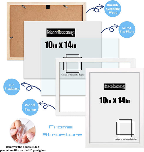 10x14 inch Wood Picture Frames for Wall Hanging,Diamond Painting Frames Rectangle Baby Scan Picture Frame for Family Walls Decoration,Anniversary,Wedding,Christmas,Halloween,Shower,Certificate (White)