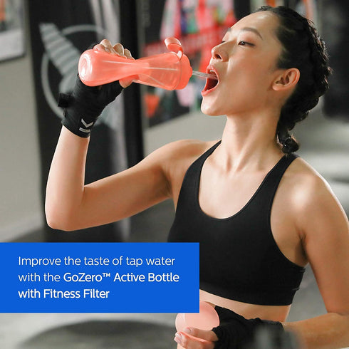 Philips Water GoZero Active BPA-Free Water Bottle with Fitness Tap Water Filter, Sport Squeeze Water Bottle, Lightweight, Blue, 20 oz with Fitness Filter, RED