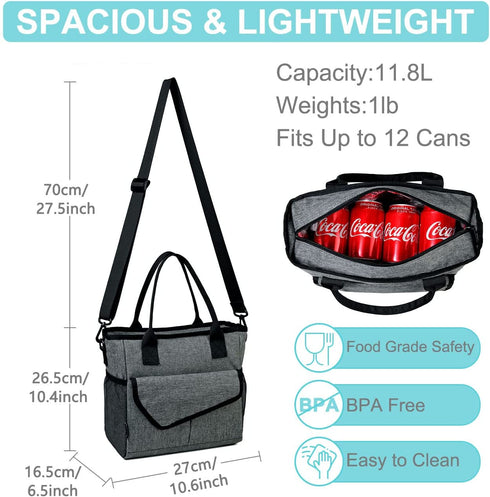 Lunch Bag for Women,VASCHY Ladies Fashion Insulated Lunch Box Tote Bag for Work School Office w Shoulder Strap Gray