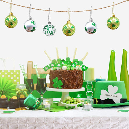 Medoore 12 Pieces St Patrick Ornament Ball-St. Patrick's Shamrock Hanging Ball Ornament, Good Luck Clover Decoration Baubles for Tree Baubles Table Shelf Festival Decorations, 3 Styles
