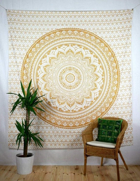 THE ART BOX Wall Tapestry for Bedroom Aesthetic Tapestry Hippie Boho Tapestry Indie Tapestry Bohemian Mandala Tapestry Cool Spiritual Trippy Tapestry Wall Hanging Gold Tapestry