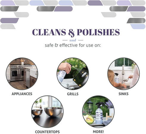 Therapy Stainless Steel Cleaner & Wipes Kit - Fingerprint Resistant, Removes Steaks and Water Marks from Appliances - Safe on Refrigerators, Grills, Sinks and Ovens