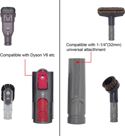 Kulykuw Horse Hair 1.25" Vacuum Brush Attachment Hose Adapter Compatible with Dyson V15 V11 V10 V8 V7 V6 Vacuum Cleaner
