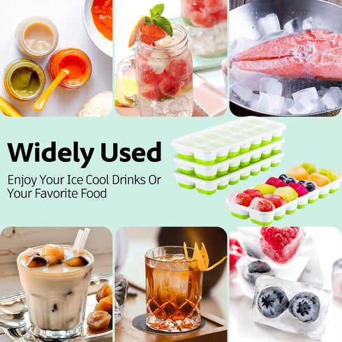 Ice Cube Tray 4 Pack, Silicone Ice Cube Trays with Removable Lid Easy-Release Flexible Ice Cube Molds 14 Cubes per Tray for Cocktail, Whiskey, Baby Food, Chocolate, Drinks, Fruit, BPA Free Freezer