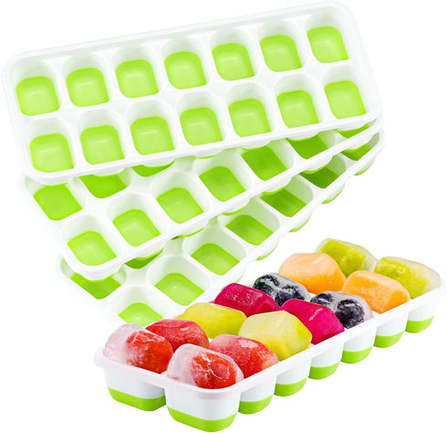 Ice Cube Tray 4 Pack, Silicone Ice Cube Trays with Removable Lid Easy-Release Flexible Ice Cube Molds 14 Cubes per Tray for Cocktail, Whiskey, Baby Food, Chocolate, Drinks, Fruit, BPA Free Freezer