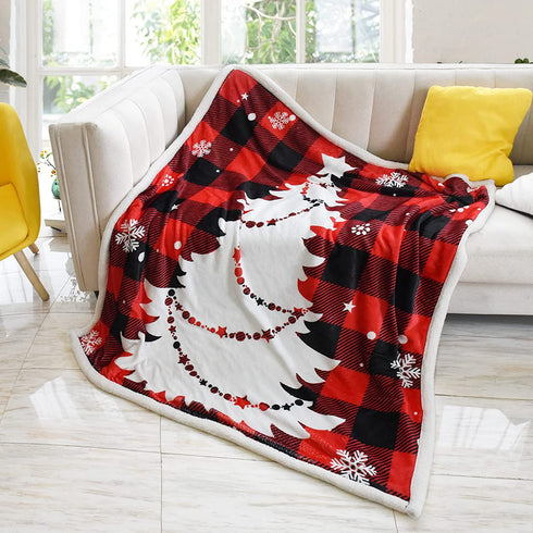 Christmas Blanket, Checkered Sherpa Blanket Thick Warm Plush Throw Blanket Fuzzy Buffalo Plaid Flannel Fleece Blanket for Bed/Couch/Sofa, 50x60 in