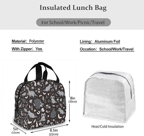 tianls Trashy Raccoons Lunch Bag Tote Bag Lunch Bag for WomenMen Lunch Box Insulated Lunch Container, One Size