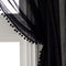 MISS SELECTEX Linen Look Pom Pom Tasseled Sheer Curtains - Rod Pocket Voile Semi-Sheer Curtains for Living and Bedroom, Set of 2 Curtain Panels (52 x 63 inch, Black)