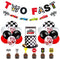 Race Car Two Fast Party Decorations Supplies Racing Theme 2nd Birthday Party Banner Race Car Second Birthday Cake Topper Checkered Flags Balloons for Let's go Racing Theme Sports Event Party Supplies