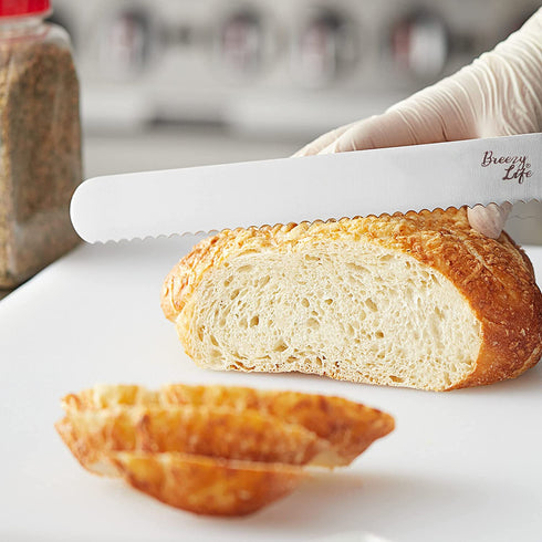 Breezylife Serrated Bread Knife with Sheath, Stainless Steel Bread Cutter for Homemade Bread Cake Bagel and Juicy Tomatoes, 8 inch, Black