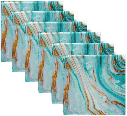ALAZA Beautiful Juicy Turquoise Marble Cloth Napkins Dinner Napkins Set of 4,Reusable Table Napkins Washable Polyester Fabric for Cocktail Party Holiday Wedding Home Decorative