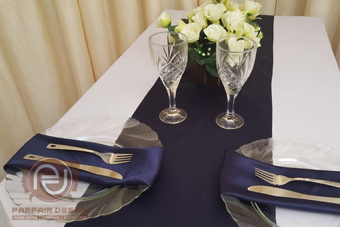 PARFAIR DESSIN Pack of 10 Satin Table Runners 12 x 108 inch for Wedding Banquet Reception Party Decoration, Bright Silk and Smooth Fabric Party Table Runner - Navy Blue