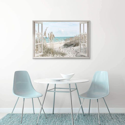 Hardy Gallery Coastal Beach Picture Wall Art: Beach Theme Window Canvas Art Prints Seascape Artwork for Bedroom (36? x 24œ x 1 Panel)