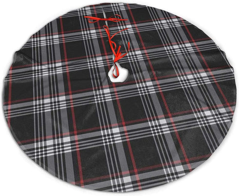 Christmas Tree Skirt 48 Inch Buffalo Plaid Black White Red Xmas Holiday Party Supplies Large Tree Mat Decor for Indoor Outdoor Home Ornaments