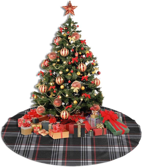Christmas Tree Skirt 48 Inch Buffalo Plaid Black White Red Xmas Holiday Party Supplies Large Tree Mat Decor for Indoor Outdoor Home Ornaments