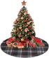 Christmas Tree Skirt 48 Inch Buffalo Plaid Black White Red Xmas Holiday Party Supplies Large Tree Mat Decor for Indoor Outdoor Home Ornaments