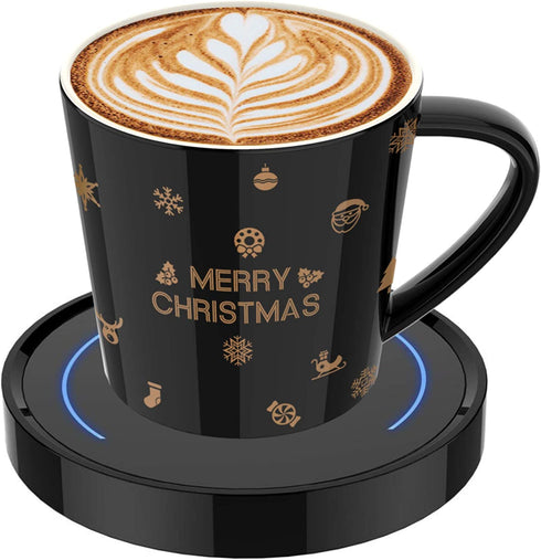 Coffee Mug Warmer, Cup & Coffee warmer Smart Thermostat Coaster for Hot Tea Beverage Office/Home Desk Use with Gravity Switch Auto On/Off 135F, Ring LED Indicator (SET-Blue light)