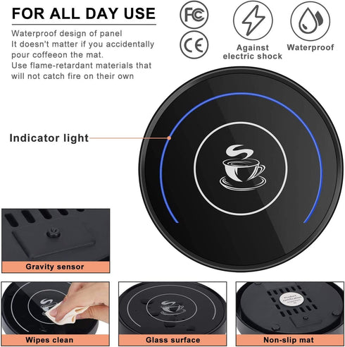Coffee Mug Warmer, Cup & Coffee warmer Smart Thermostat Coaster for Hot Tea Beverage Office/Home Desk Use with Gravity Switch Auto On/Off 135F, Ring LED Indicator (SET-Blue light)