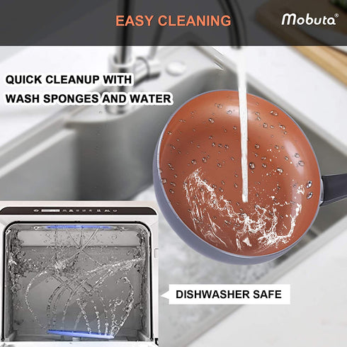 MOBUTA 11 Inch Nonstick Frying Pan,Copper Cooking Skillet with Ceramic Coating, Induction Incompatible, 100% PFOA Free