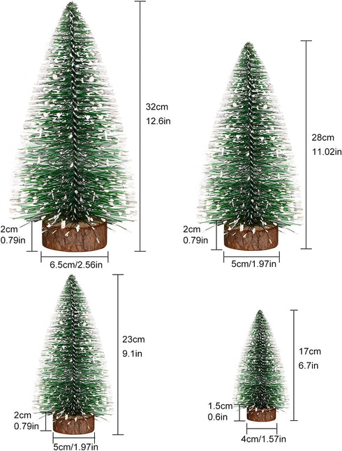 Bottle Brush Trees, Vlorart 4PCS Desktop Miniature Pine Tree Small Pine Tree with Wooden Bases Mini Christmas Bristle Brush Tree for Xmas Holiday Party Home Tabletop Tree Decor