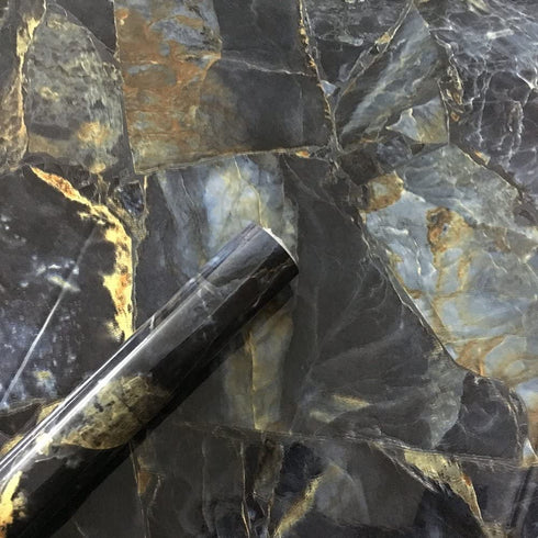 UPREDO Blue Stone Marble Paper Granite Effect Countertops Gloss Vinyl Film Self Adhesive 12inch by 79inch (Blue Stone)