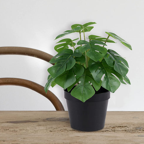LuckyGreenery Artificial Monstera, Realistic Fake Plants with Pots for Home and Office Decoration, 12in (H) x 5in (W)