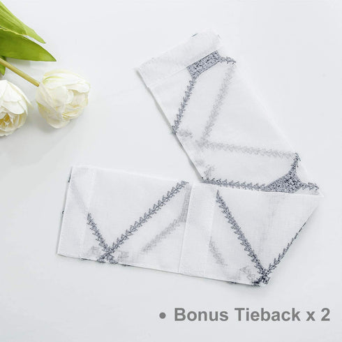 Topfinel Sheer French Door Window Curtains 25x72 Inches Sidelight Curtains for Front Door Tieback Included, White Grey, 2 Panels