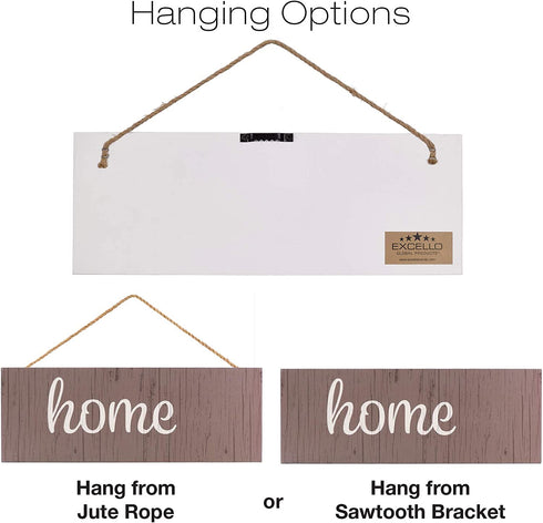 EXCELLO GLOBAL PRODUCTS Hanging Home Decor Sign with Sawtooth Hook and Jute Hanging Rope (Home, Family, Love, Laugh, Live, Happiness in Neutral Colorway)