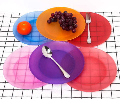 Everyday Plates set of 12 - Unbreakable and Reusable 10 inch Plastic Dinner Plates, 6 Assorted Color | Dishwasher Safe,BPA Free