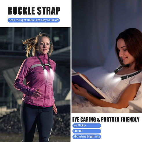 Neck Reading Light USB Rechargeable - LEDGLE Book Light for Reading in Bed with 4 LED 3 Brightness Levels 2 Flexible Soft Silicone Arms - Hands Free Lamp for Reading Knitting Craft Camping Repairing