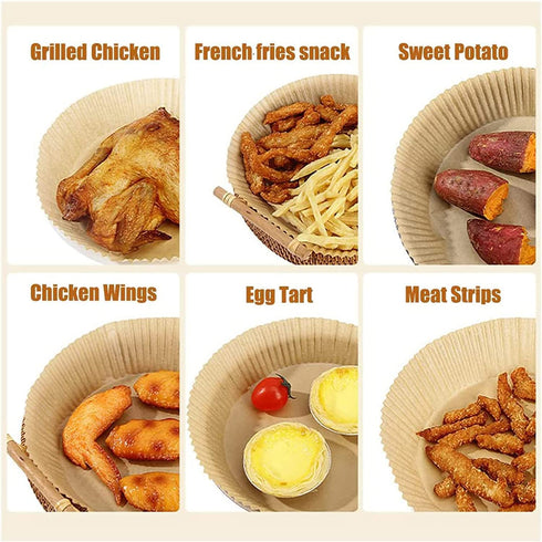 100 Pcs Air Fryer Disposable Paper Liner, 6.3 Inch Non-Stick Air Fryer Paper Liners, Baking Paper Food Grade Parchment, Oil-Proof Water-Proof Steamer Oil Paper for Roasting Microwave