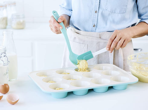 GreenLife Bakeware Healthy Ceramic Nonstick, 12 Cup Muffin and Cupcake Baking Pan, PFAS-Free, Turquoise