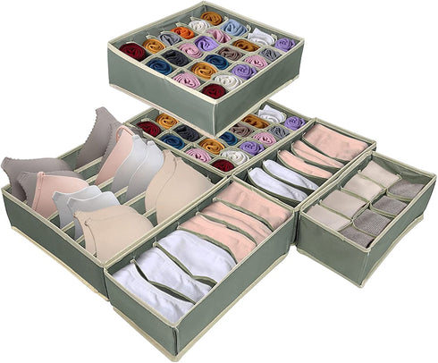 WIFTREY 6 Pack Drawer Underwear Organizer Divider, Foldable Closet Cabinet Storage Bins for Storing Baby Clothes, Bras(Fit A-C), Socks, Lingerie