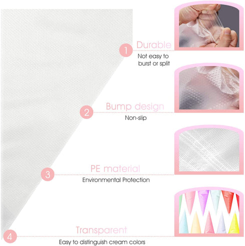 Disposable Piping Bag, FantasyDay 100 Pieces 24 Inch Disposable Icing Pastry Bag Extra Thick Cake Cupcake Decorating Bag - Anti-Burst Pastry Bag for Cream Icing Frosting Candy Cake Decorating Supplies