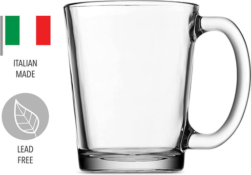 Godinger Coffee Mugs, Italian Made Glass Coffee Mug, Hot Beverage Tea Cups - 10oz., Set of 4