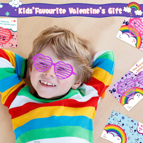 KMUYSL Valentines Day Cards for Kids with 36Pack Heart Shaped Glasses, Valentine Party Favors Kids Toys Set with Valentines Cards Kids Exchange Cards for School Classroom, Ideal Valentine Gifts