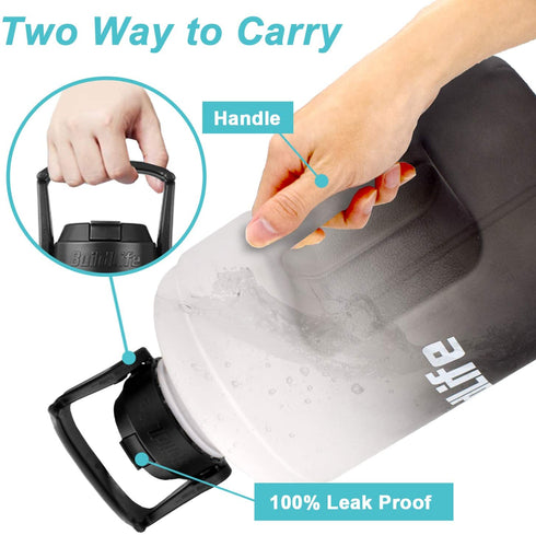 BuildLife 1 Gallon Water Bottle -Leakproof Straw Lid BPA Free Water Jug with Motivational Time Marker & Phone Holder Handle to Remind You Drink Enough Water Throughout The Day for Goals