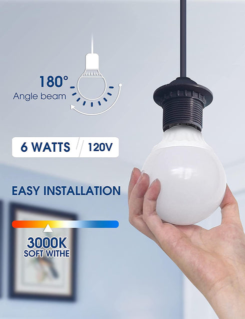 LOHAS G25 LED Bulb Vanity Light Globe Bulbs, 40W-50W Equivalent LED Makeup Mirror Lights, Soft White 3000k 6W LED 500Lm Brightness E26 Medium Base Bulb, Non-Dimmable G25 Globe Lighting for Home, 6Pack