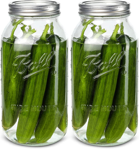 Wide Mouth Mason Jars 64 oz 2 Pack Half Gallon Mason Jars with Airtight Lid and Band, Large Clear Glass Mason Jars for Canning, Fermenting, Pickling, Storing
