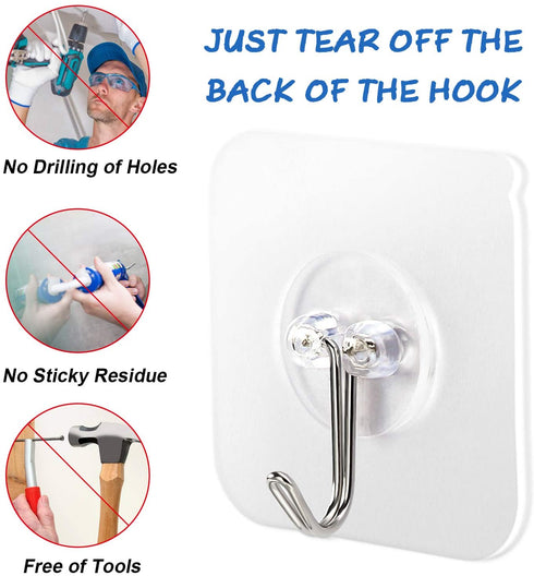 AROIC Heavy Duty Adhesive Hook, 20 lbs / 9 kg (Max), Removable, Waterproof, Reusable Stainless Steel Hook for Bedroom, Kitchen, Bathroom-40 Pieces