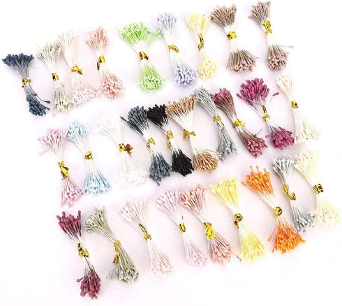 1800Pcs Flower Stamen, 1mm Matt Pearl Double Heads Flower Stamens Mix Color Flower Pistils Headwear Accessories