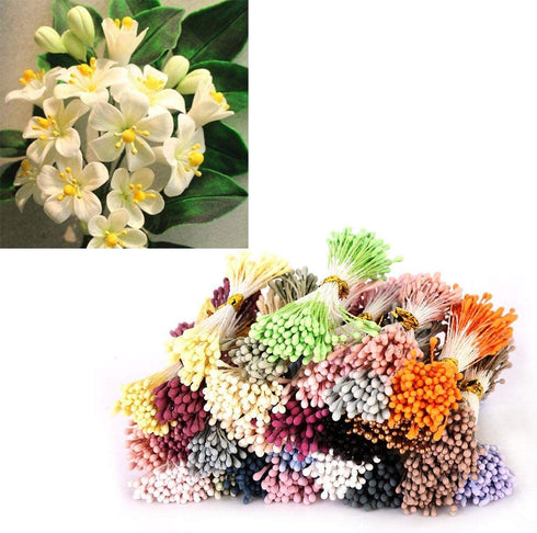 1800Pcs Flower Stamen, 1mm Matt Pearl Double Heads Flower Stamens Mix Color Flower Pistils Headwear Accessories