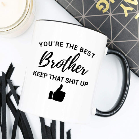 YouNique Designs Funny Brother Mug, 11 Ounces, Brother Gifts from Sister and Brother (Black Handle)