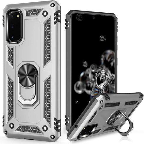 LUMARKE Samsung S20 Case,Pass 16ft Drop Test Military Grade Heavy Duty Cover with Magnetic Kickstand Compatible with Car Mount Holder,Protective Phone Case for Samsung Galaxy S20 Silver