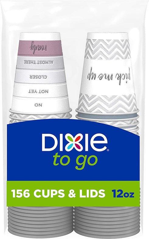 Dixie To Go Coffee Cups and Lids, 12 Oz, 26 Count, Assorted Designs, Disposable Hot Beverage Cups & Lids