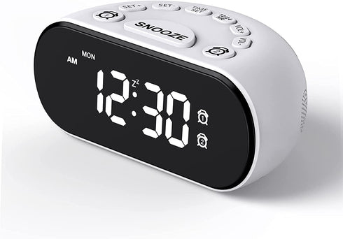 REACHER Digital Alarm Clock for Bedroom - 0-100% Dimmer, Dual Alarm, 2 USB Ports, Weekday/Weekend/7 Days, LED Display, 5 Natural Wake Up Sounds, Adjustable Volume, Snooze, Small Size, Outlet Powered
