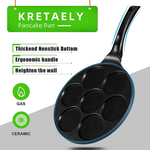 Nonstick Pancake Pan For Kids-pancake Griddle With 7-mold Design-KRETAELY Mini Pancake Maker With 100% PFOA Free Coating-black