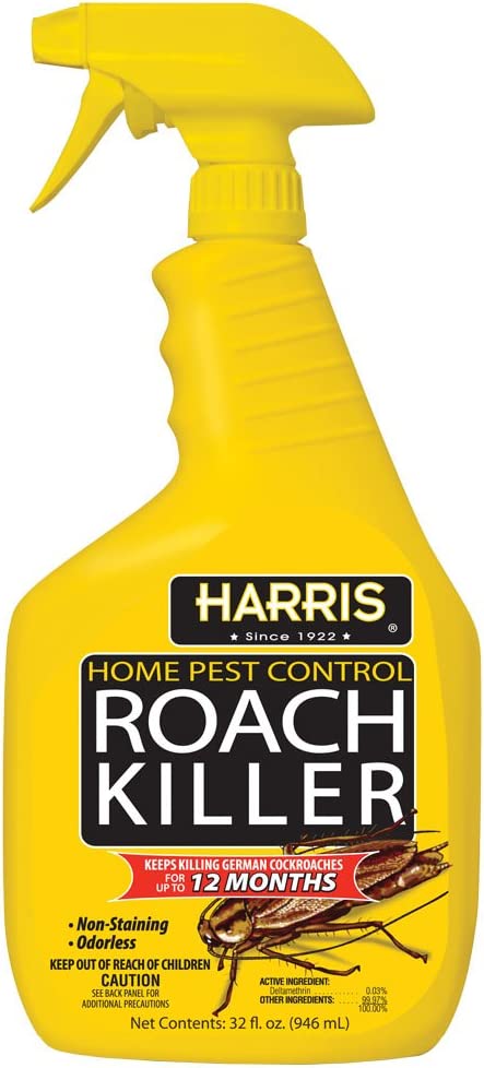 Harris Roach Killer, Liquid Spray with Odorless and Non-Staining 12-Month Extended Residual Kill Formula (32oz)